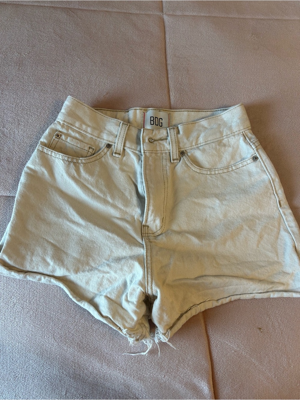 BDG Light Cream High-Rise Denim Cutoff Shorts